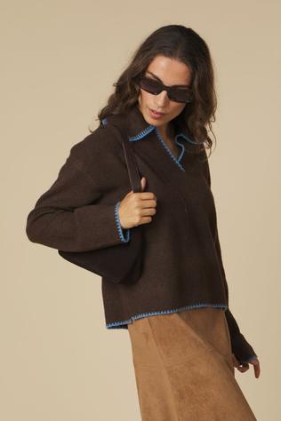 Pull Onlvibe Ls V-Neck Stitch Contrast Ex Knt