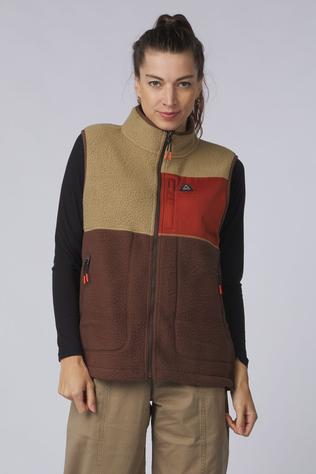 Passenger Clothing ltd Bodywarmer Home Full Zip Recycled Sherpa Gilet Biscuit/Chestnut