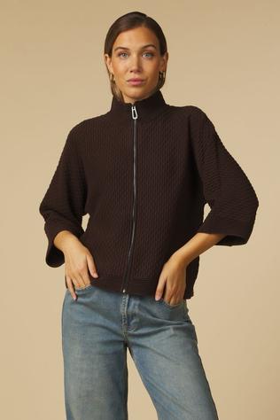 Tom Tailor Cardigan New Bubble Structure Zip Java Dark Brown