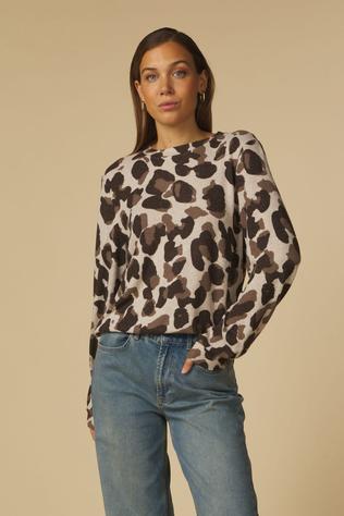 Tom Tailor T-Shirt Cozy Alloverprint Beige Melange Brown Leo Print