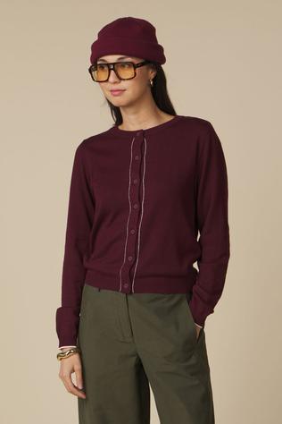 Vero Moda Cardigan Lybbi Windsor Wine Detail:Birch Contrast