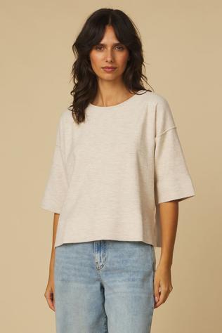 Yaya Pull Oversized Knitted T-Shirt Almond Peach Pink Melange