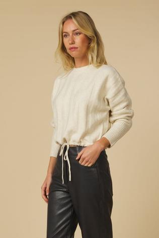 Pull Rib Batwing Sweater With Cord