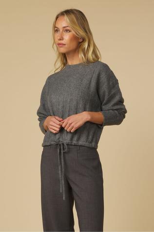 Pull Rib Batwing Sweater With Cord