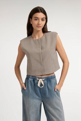 Yaya Blazer Checked Woven Gilet With Pads Beige Dessin