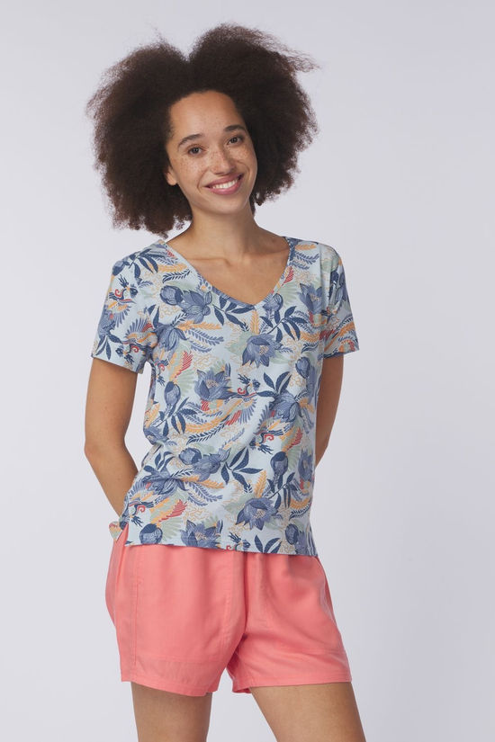 Sherpa T-Shirt Neha V-Neck Tee Seaport Blue Peacock
