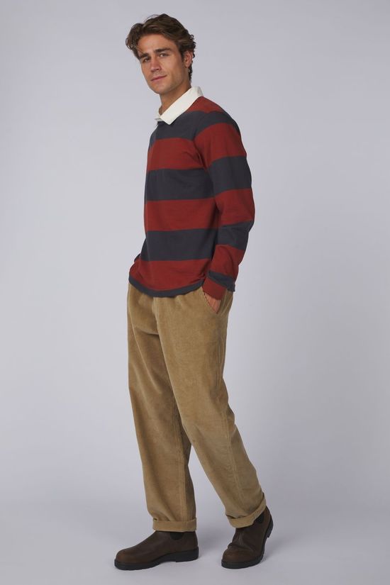 Patagonia Polo M'S L/S Rugby Wide Stripe: Rusty Red