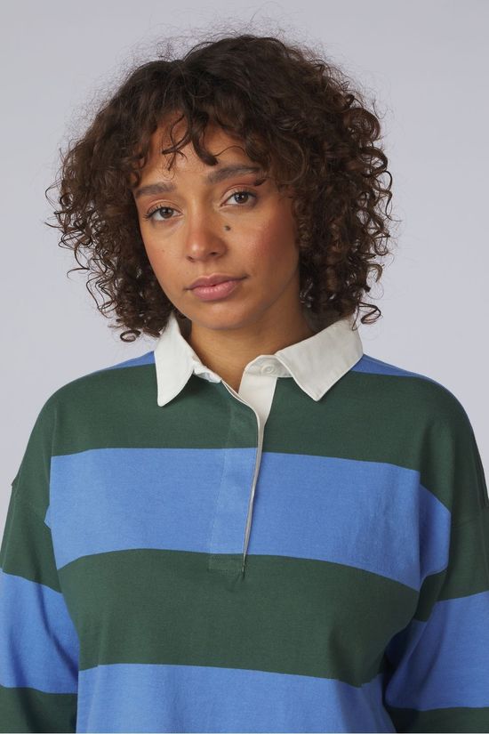 Patagonia Hemd W'S L/S Rugby Shirt Wide Stripe: Diver Blue