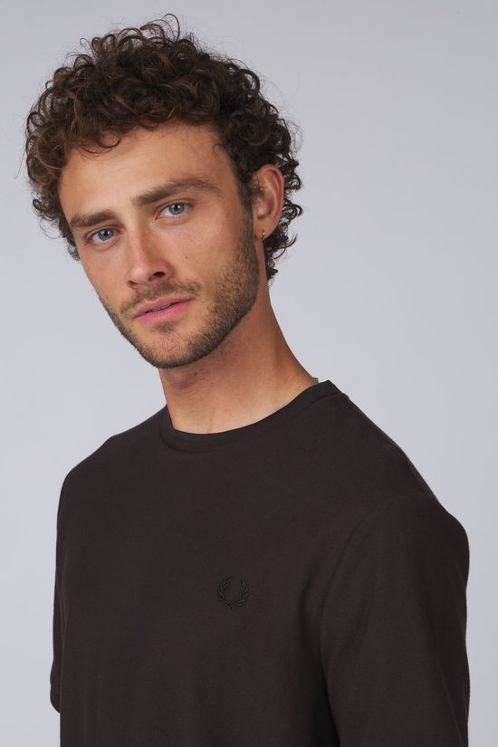 Fred Perry T-Shirt Trim Detail Crepe Pique Tshirt Sharp Rich Brown