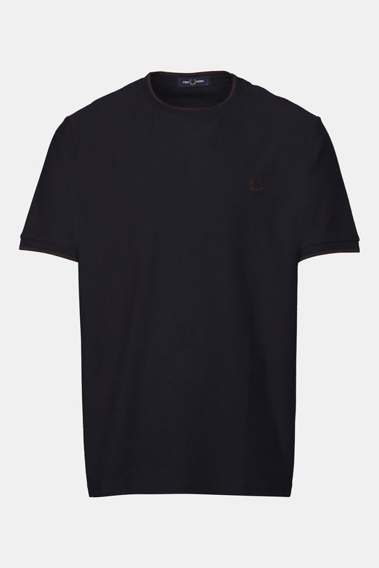 Fred Perry T-Shirt Trim Detail Crepe Pique Tshirt Sharp Navy