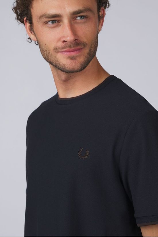 Fred Perry T-Shirt Trim Detail Crepe Pique Tshirt Sharp Navy