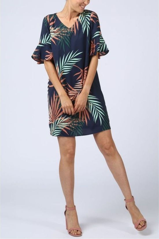 Vero Moda Jurk Aka 2/4 Palm  Dark Blue/Ass. Flower