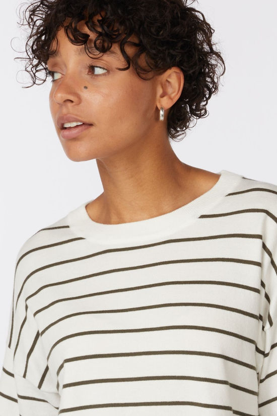 Soaked in Luxury Trui Slspina Boxy White W Grape Leaf Stripe