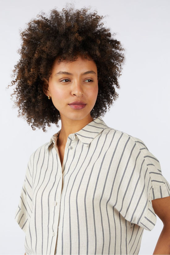 Selected Chemise Viva Striped Cropped Sunshirt Sandshell Stripes:Pin Stripe