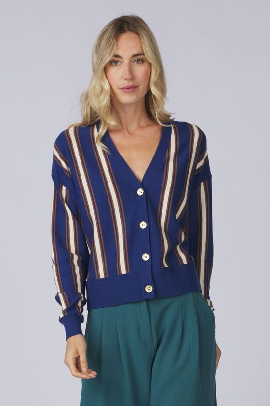 Vila Cardigan Lucina Navy Peony Stripes:Nutach + Birch