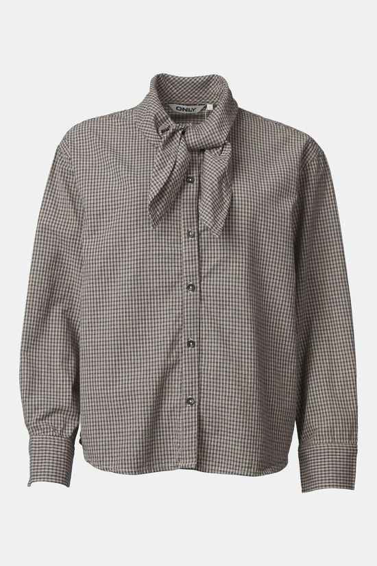 Only Chemise Onlmaya Check Bow Shirt Wvn Ex Black Nacreous Cloud