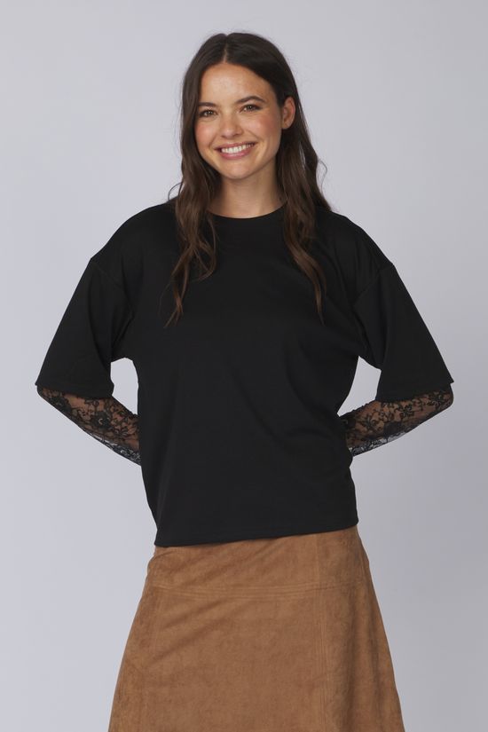 Only T-Shirt Tahlia Black Detail:Dtm Lace