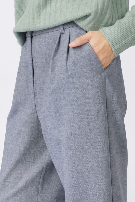 Yaya Pantalon Woven Wide Leg Trousers With Pleaths And Elastic W Outer Space Blue Melange