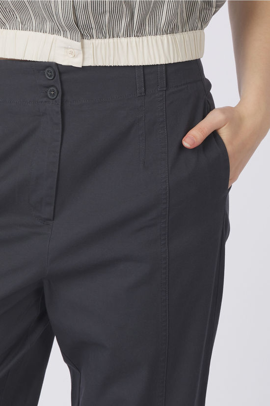 Yaya Broek Cotton Woven High Waist With Straight Leg Phantom