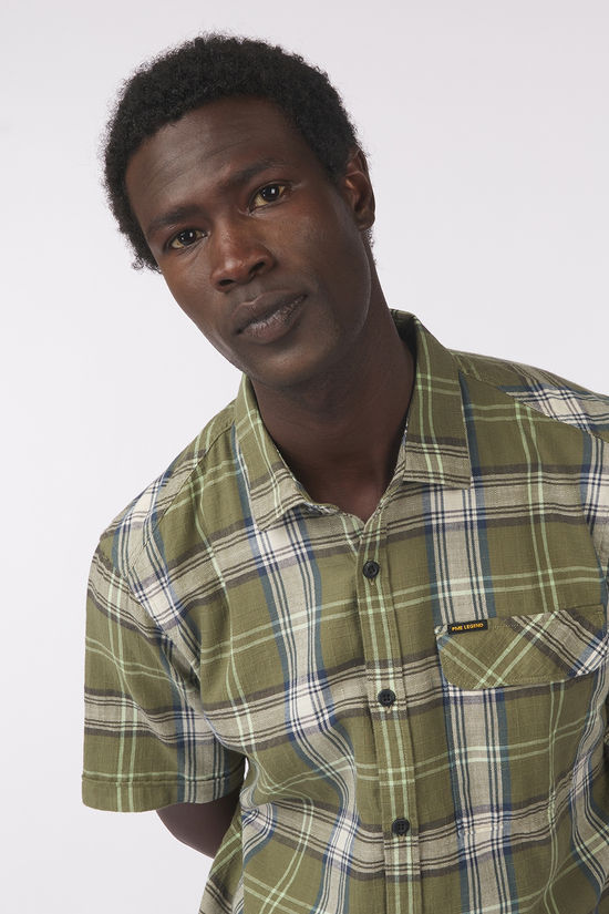 PME Legend Hemd Shirt Slub Yarn Dyed Check Deep Lichen Green