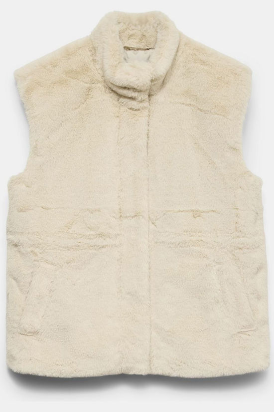 Vero Moda Gilet Sonjapoppy Faux Fur Waistcoat Oatmeal