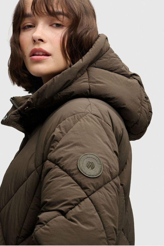 Superdry Veste Longline Diamond Quilt Jas Deep Khaki Green
