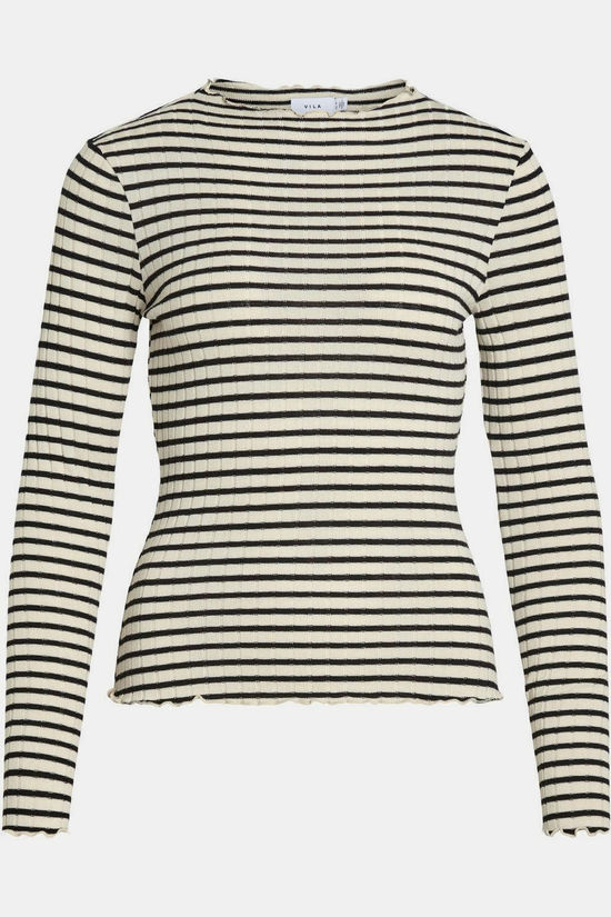 Vila T-Shirt Rika Funnel Birch Stripes:Black