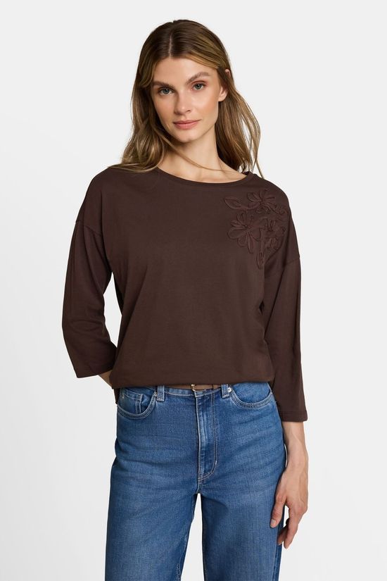 Tom Tailor T-Shirt Stripe With Flower Patches Java Dark Brown