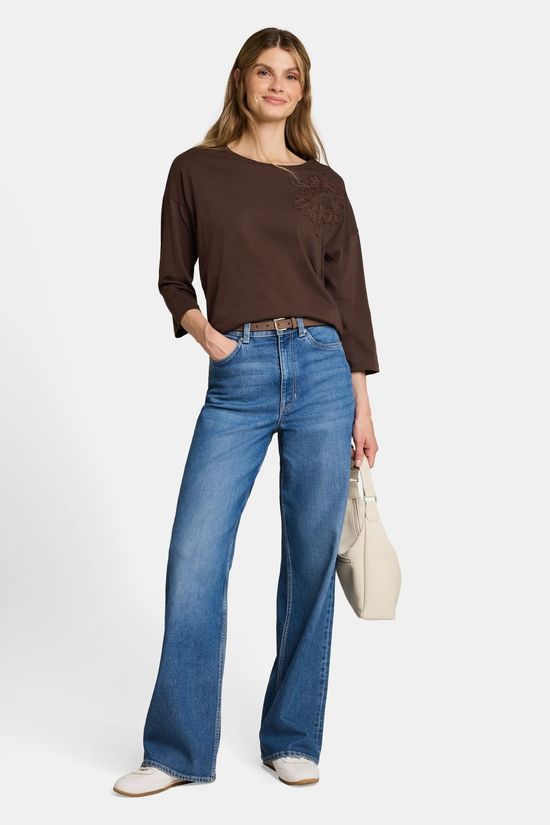 Tom Tailor T-Shirt Stripe With Flower Patches Java Dark Brown