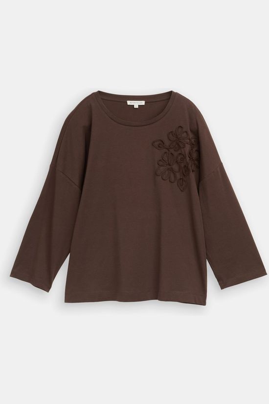 Tom Tailor T-Shirt Stripe With Flower Patches Java Dark Brown