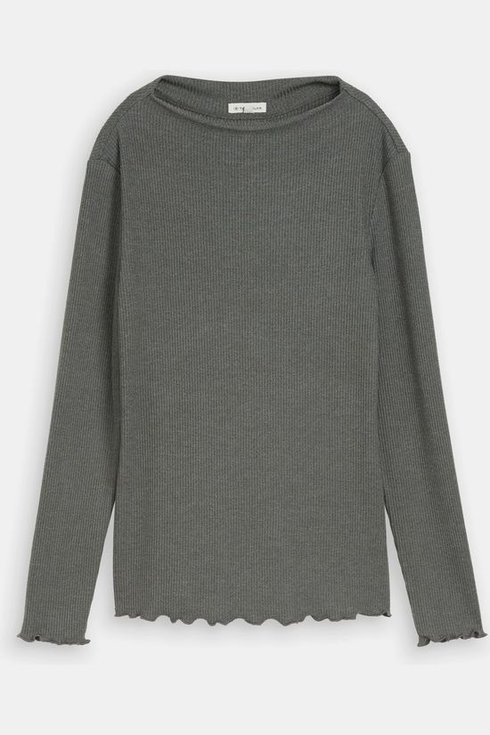 Tom Tailor T-Shirt Rib With Lettuce Hems Dark Olive Melange
