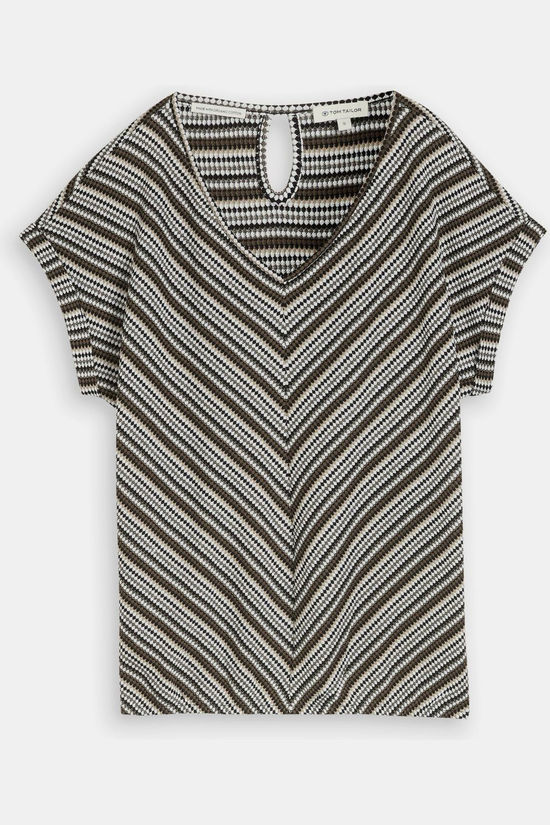 Tom Tailor T-Shirt Jaquard Olive Black Structure Stripe