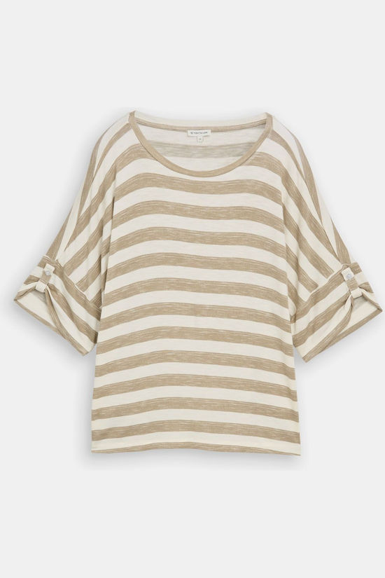 Tom Tailor T-Shirt Boatneck Olive White Stripe