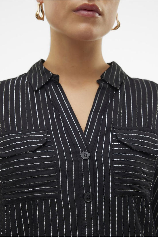 Vero Moda Hemd Bumpy Glitter Black Stripes:Silver Lurex