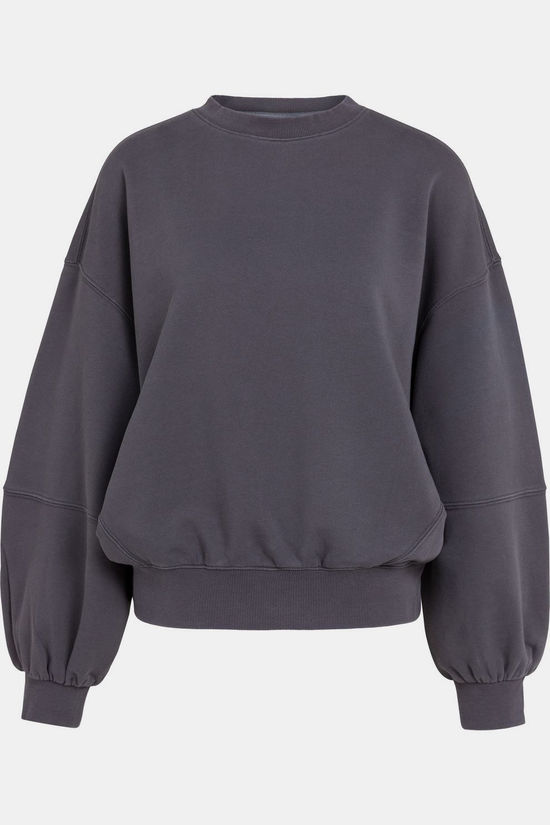 Yaya Pull Washed Sweatshirt With Balloon Sleeve Hole Black