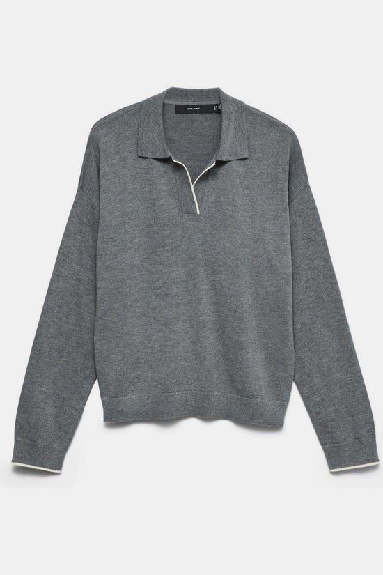Vero Moda Pull Lybbi Polo Medium Grey Melange Detail:Birch Contrast