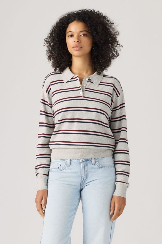 Levi's Pull Super Soft Ls Polo Jade Stripe Light Grey Heather