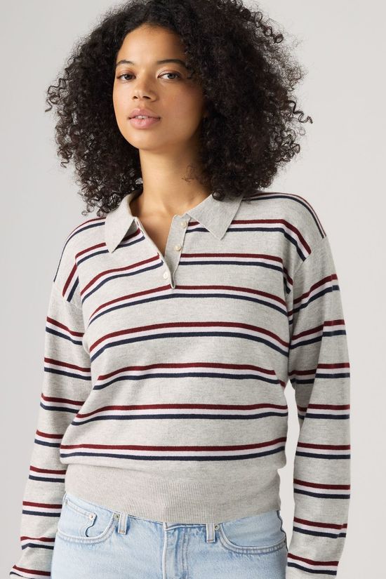 Levi's Pull Super Soft Ls Polo Jade Stripe Light Grey Heather