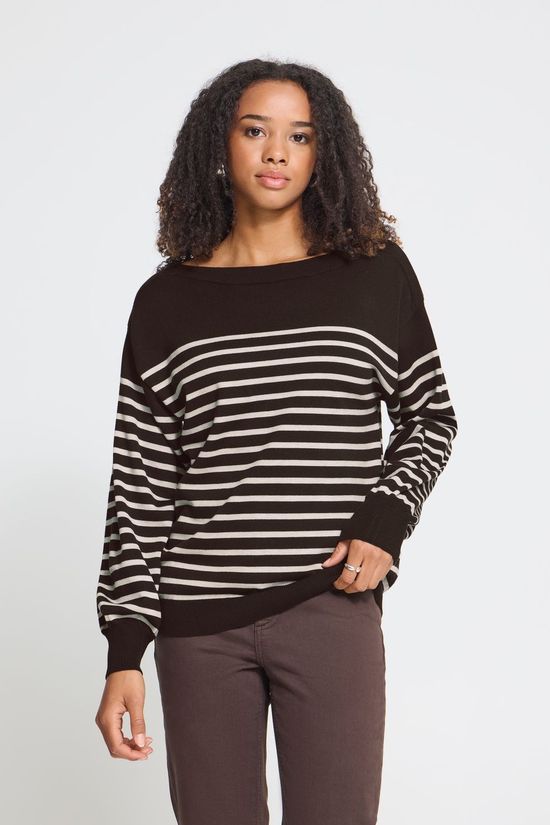 Ichi Trui Luls Boat Neck Ch Torte Oatmeal Stripe