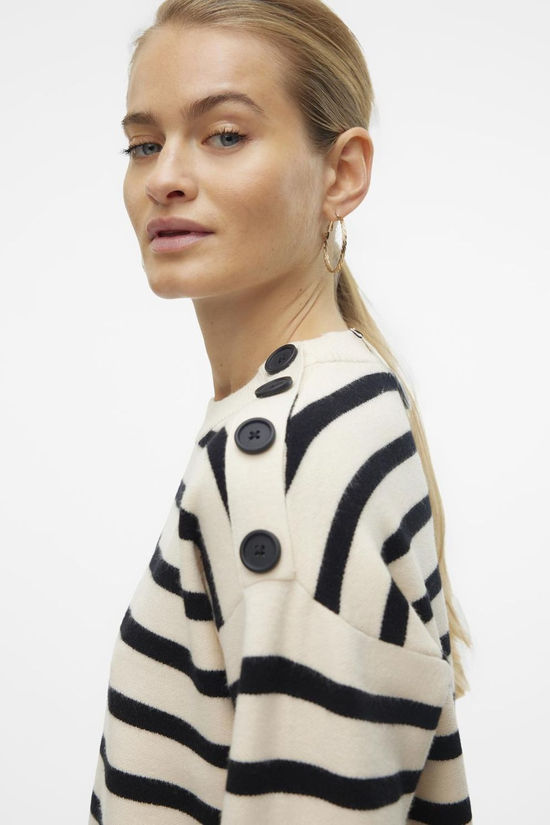 Vero Moda Pull Saba Button Birch With Stripes Black