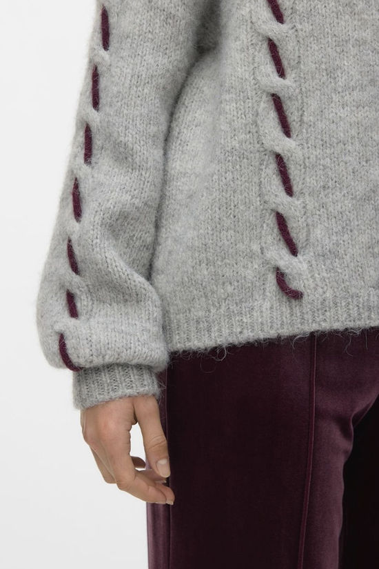Vero Moda Trui Ilina Handstitch Light Grey Melange Detail:W. Winetasting