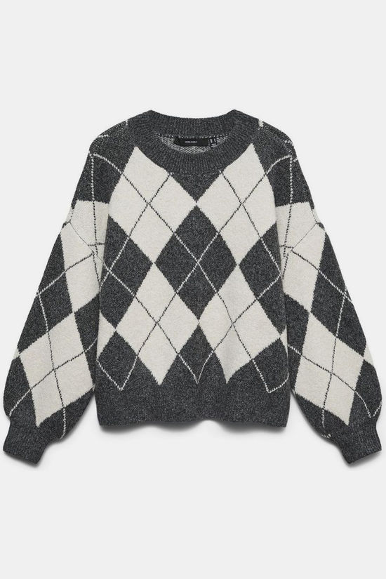 Vero Moda Pull Doffy Jaquard Dark Grey Melange Pattern:W. Birch / Argyle Artwor