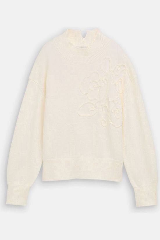 Tom Tailor Trui Cosy Embroidered Mock-Neck Whisper White