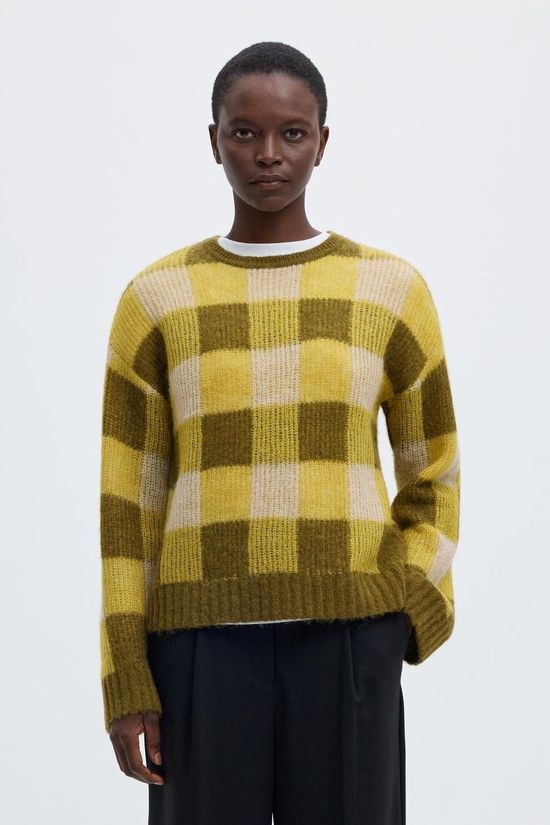 Selected Pull Slwlulu Loose Check Avocado Oil Checks:Fir Green And Birch