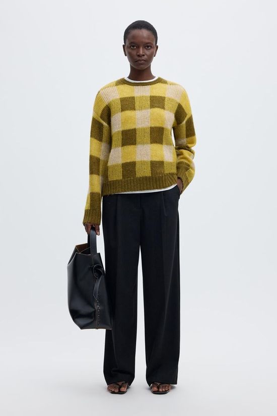Selected Pull Slwlulu Loose Check Avocado Oil Checks:Fir Green And Birch