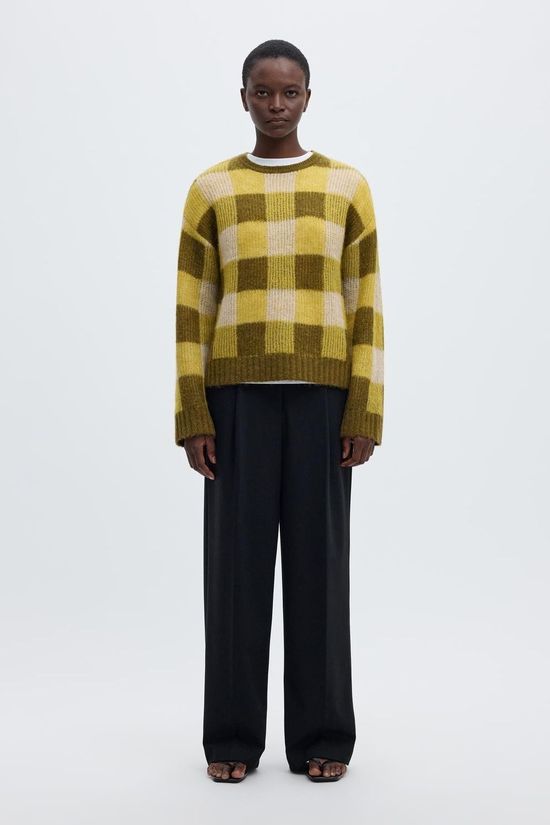 Selected Pull Slwlulu Loose Check Avocado Oil Checks:Fir Green And Birch