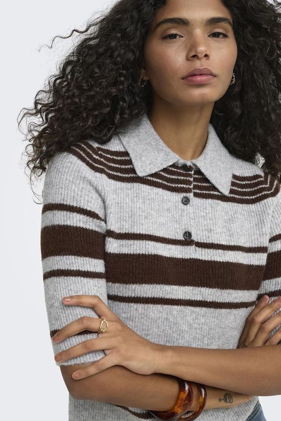Only Pull Louisia Light Grey Melange Stripes:Coffee Bean/Mel/Horn Bu