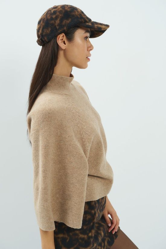 Yaya Trui High Neckline Wide Sleeve Sweater Dark Beige Melange