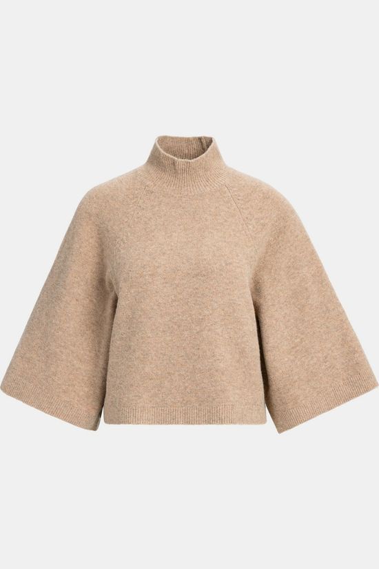 Yaya Trui High Neckline Wide Sleeve Sweater Dark Beige Melange