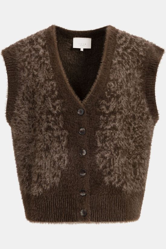 Yaya Cardigan Animal Fur Sleeveless Cardigan Delicioso Brown